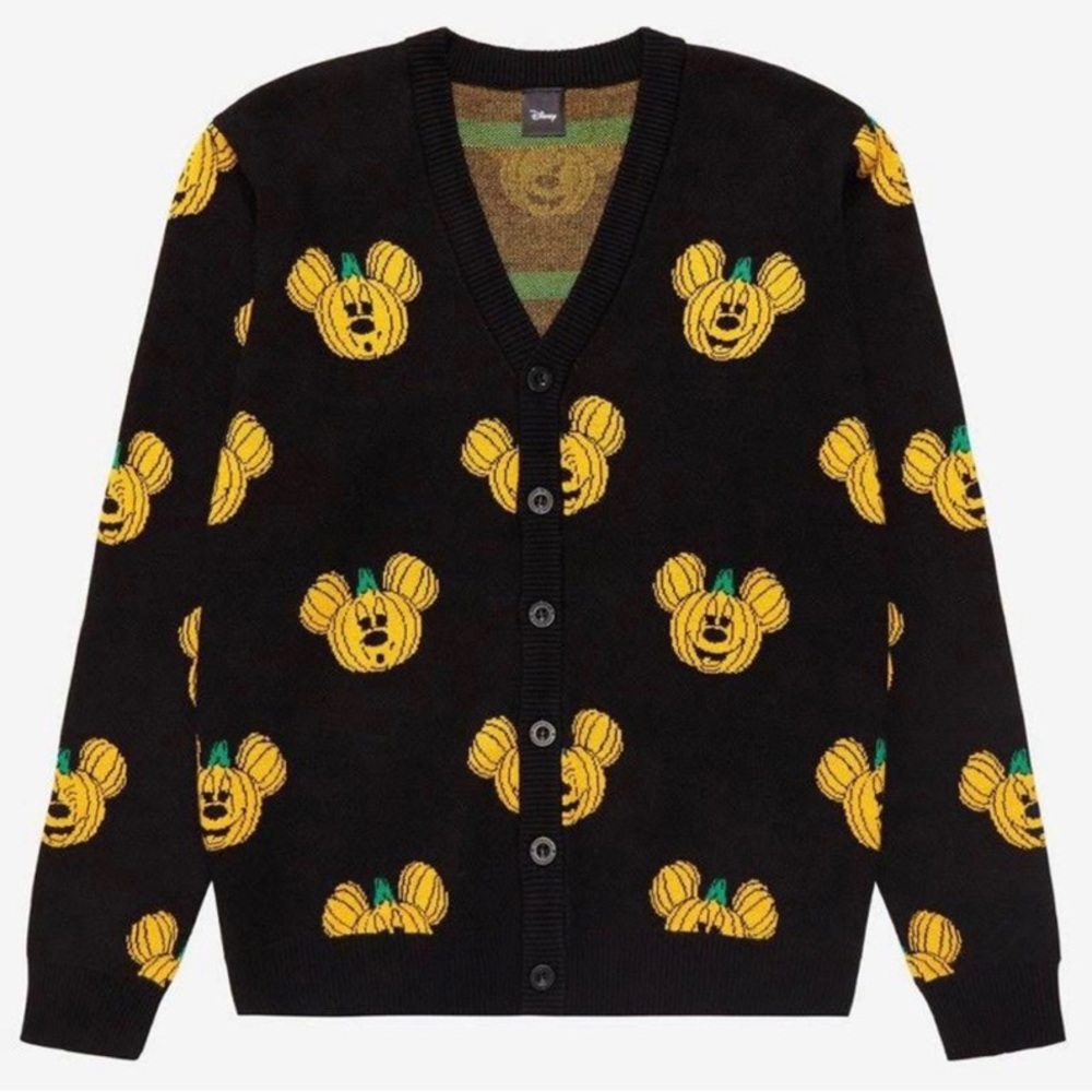 Cakeworthy  Disney Mickey Mouse Pumpkin Halloween Cardigan Sweater  NEW - Medium